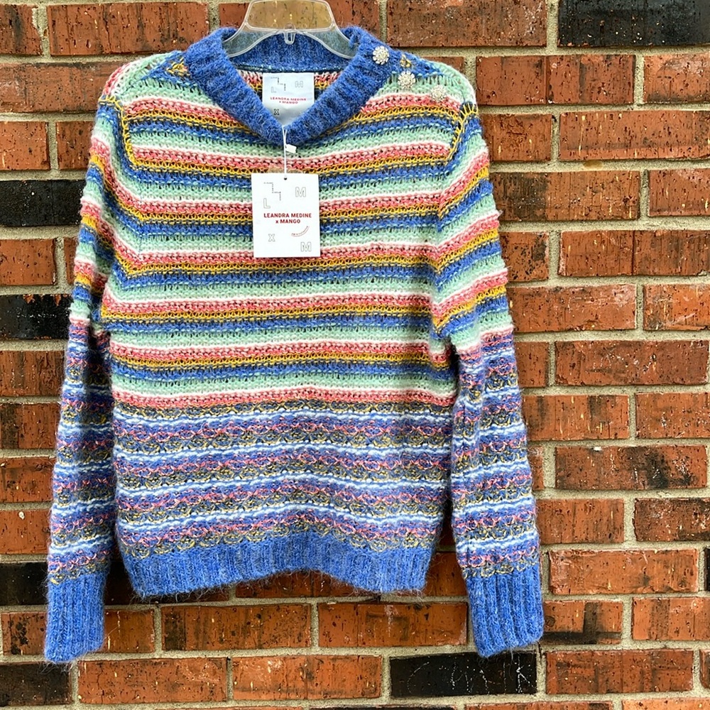 New Leandra Medine x Mango Rainbow Striped Sweater Size Medium